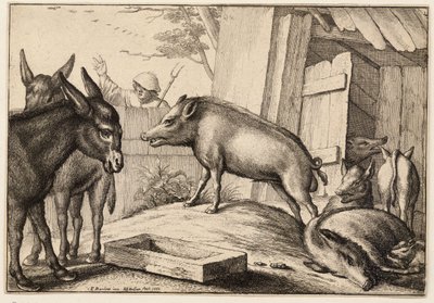 Pigs and Donkeys by Wenceslaus Hollar
